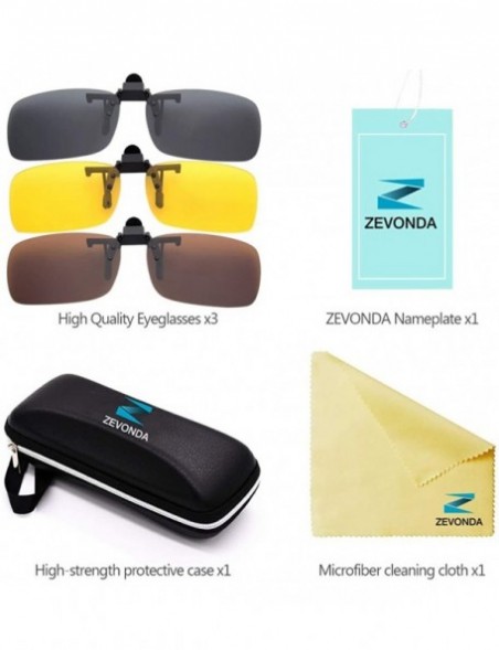 Rectangular Clip on Sunglasses - Fit over Polarised Sunglasses Night Vision Glasses - Grey & Yellow & Brown - Small - CR18RE5...