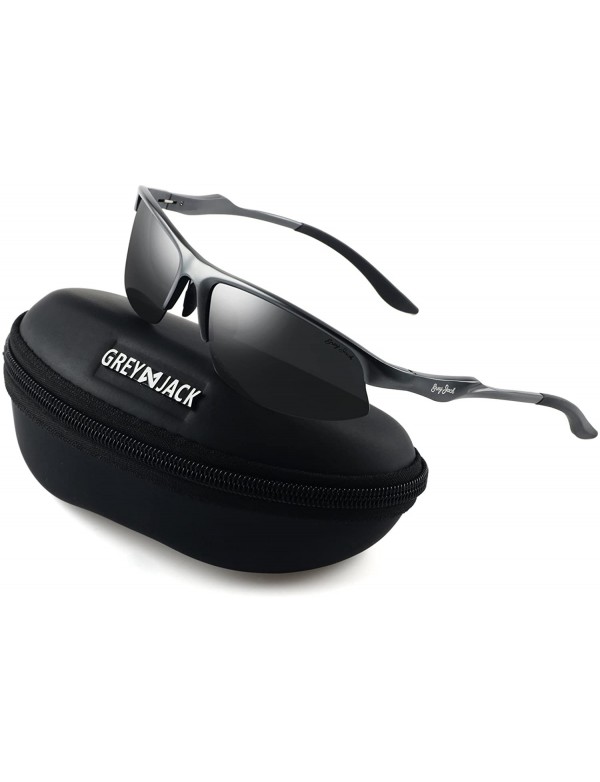 Semi-rimless Al-Mg Alloy Lightweight Half-Frame Sports Polarized Sunglasses for Men Women - Grey - CW187E9N7A2 $20.32