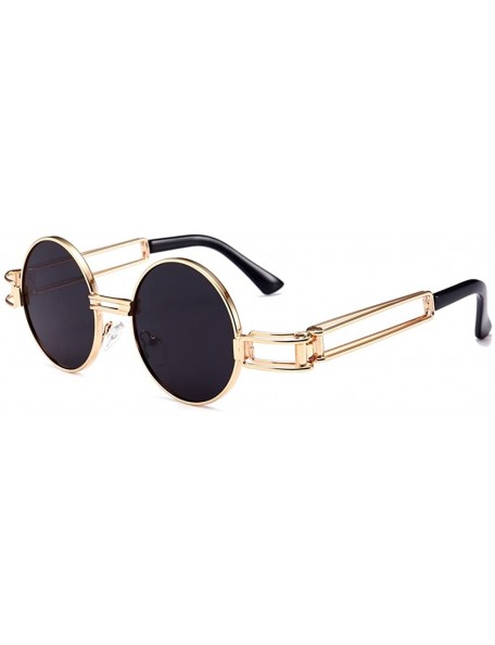 Round Small Round Sunglasses Men Gold Metal Frame Retro Vintage Sun Glasses for Women - Black - CN18DTOLR5X $10.65