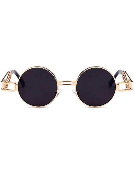 Round Small Round Sunglasses Men Gold Metal Frame Retro Vintage Sun Glasses for Women - Black - CN18DTOLR5X $10.65