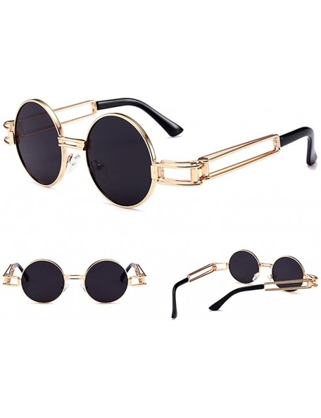 Round Small Round Sunglasses Men Gold Metal Frame Retro Vintage Sun Glasses for Women - Black - CN18DTOLR5X $10.65