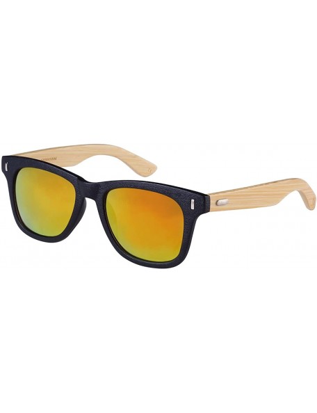 Wayfarer Horned Rim Wood Bamboo Sunglasses Mirrored Lens 540845BM - Red Lens - CN124QYMCJT $11.17