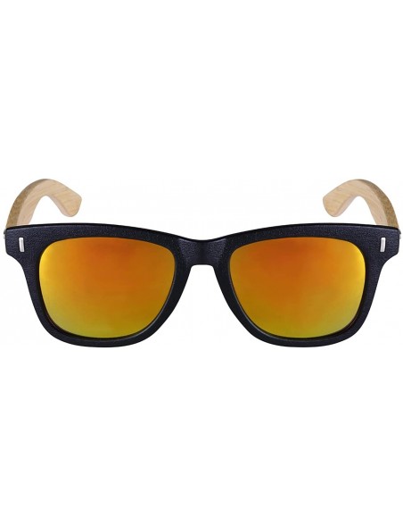 Wayfarer Horned Rim Wood Bamboo Sunglasses Mirrored Lens 540845BM - Red Lens - CN124QYMCJT $11.17