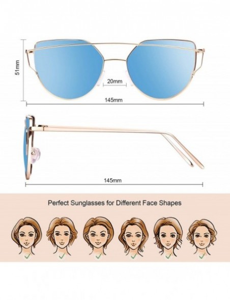 Aviator Sunglasses for Women Cat Eye Mirrored Flat Lenses Metal Frame Fashion Sunglasses UV 400 - Blue - CS184ZTWX7L $9.60