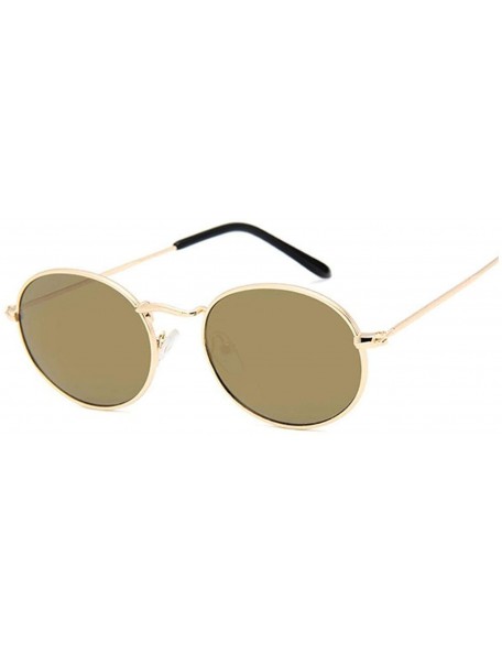 Oval Retro Round Pink Sunglasses Women Brand Designer Sun Glasses Alloy Mirror Female Oculos De Sol Brown - Goldgold - CY197Y...