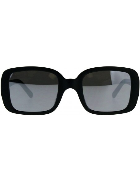 Rectangular Vintage Classic Fashion Sunglasses Womens Square Rectangular Mirror Lens - Matte Black (Silver Mirror) - CZ18DN0C...