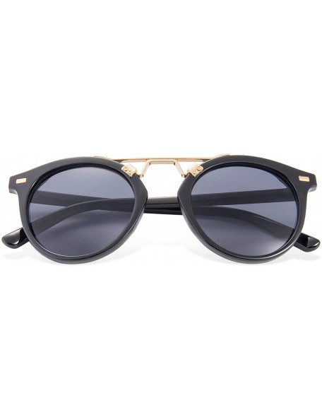 Round Womens Sunglasses Vintage Retro Round Mirrored Lens Horned Rim Sunglasses - Black - CE18D3OAMCD $16.02