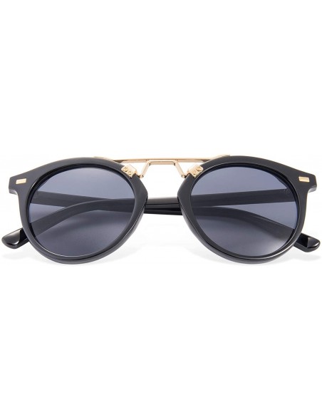 Round Womens Sunglasses Vintage Retro Round Mirrored Lens Horned Rim Sunglasses - Black - CE18D3OAMCD $16.02