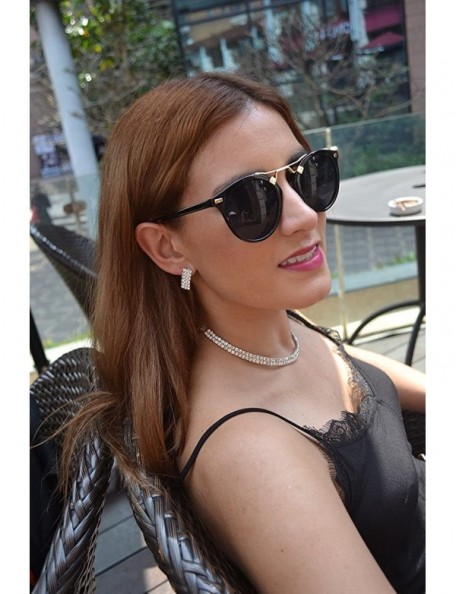 Round Womens Sunglasses Vintage Retro Round Mirrored Lens Horned Rim Sunglasses - Black - CE18D3OAMCD $16.02