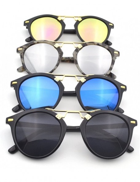 Round Womens Sunglasses Vintage Retro Round Mirrored Lens Horned Rim Sunglasses - Black - CE18D3OAMCD $16.02