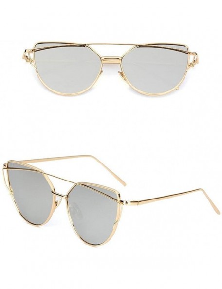 Cat Eye Sunglasses for Women-Cat Eye Mirrored + Transparent Flat Lenses Metal Frame Sunglasses UV400 - C4 - C418UQ67DL9 $13.75