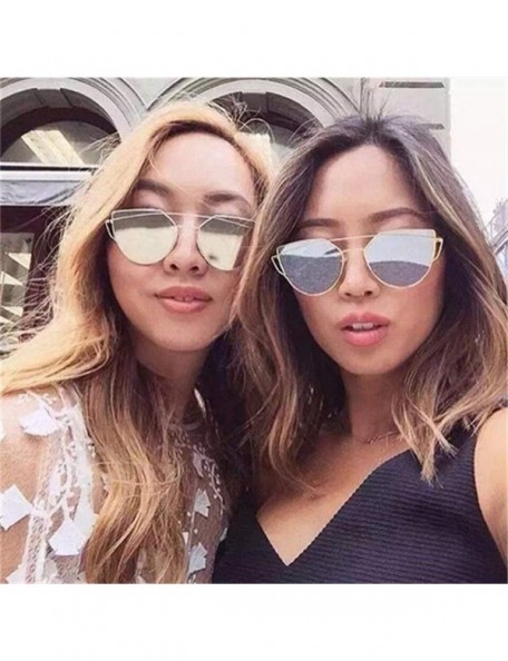 Cat Eye Sunglasses for Women-Cat Eye Mirrored + Transparent Flat Lenses Metal Frame Sunglasses UV400 - C4 - C418UQ67DL9 $13.75