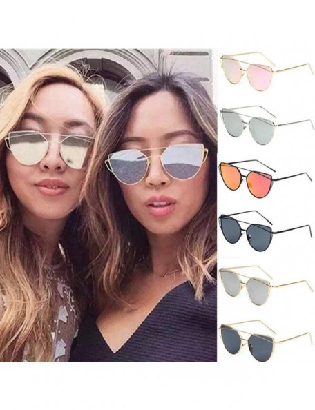 Cat Eye Sunglasses for Women-Cat Eye Mirrored + Transparent Flat Lenses Metal Frame Sunglasses UV400 - C4 - C418UQ67DL9 $13.75