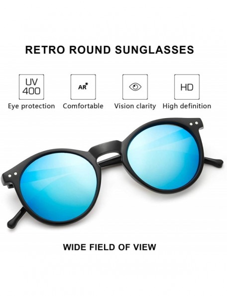 Round Retro Round Polarized Sunglasses for Women - UV400 Protection for Driving Fishing - Black Frame/Blue Mirror Lens - CX19...