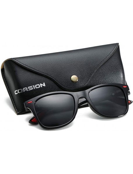Square Polarized Sunglasses for Men Ultra-light Square Black Driving Sun Glasses - A Bright Black/Grey - C118KIKMYCM $10.66