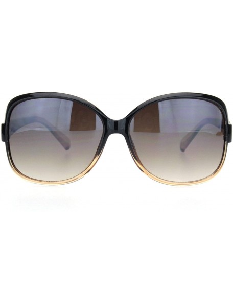Rectangular Womens 90s Jewel Buckle Design Rectangular Butterfly Sunglasses - Black Brown Gradient Brown - CS18NWSH9AM $12.79