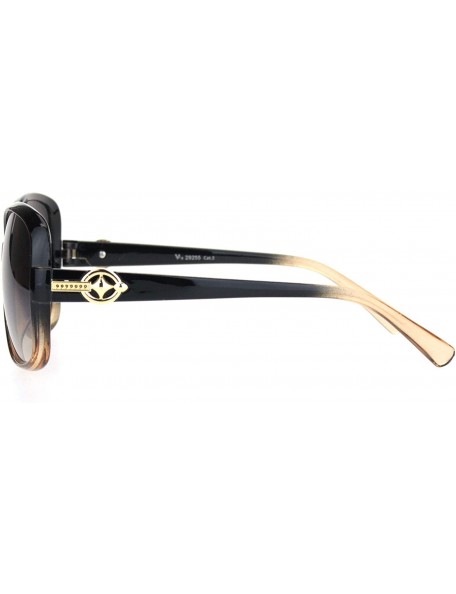 Rectangular Womens 90s Jewel Buckle Design Rectangular Butterfly Sunglasses - Black Brown Gradient Brown - CS18NWSH9AM $12.79