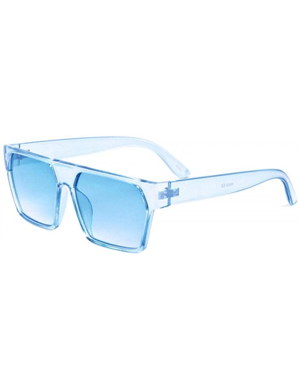 Shield Flat Top Geometric Crystal Color Plastic Shield Sunglasses - Blue - CH197U7000X $13.69