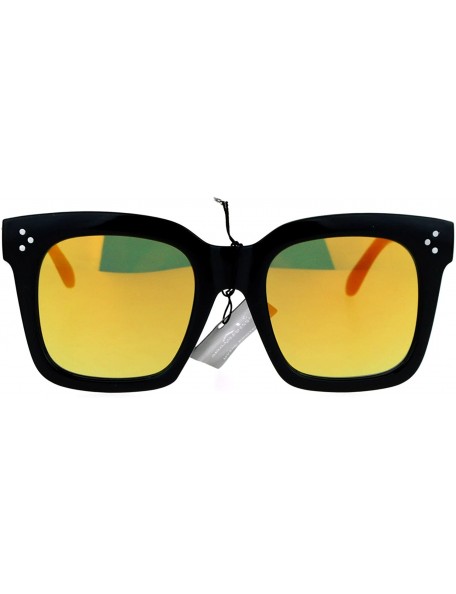 Rectangular Flat Color Mirror Lens Oversize Rectangular Thick Horn Rim Sunglasses - Orange Revo - CD12K7QCR6D $11.69