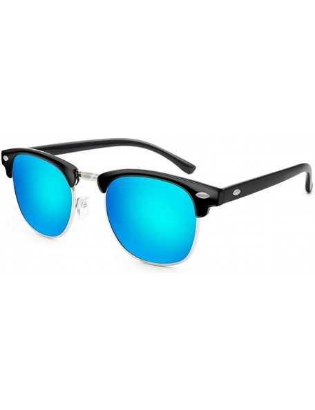 Oval Polarized Sunglasses Semi Rimless Frame Retro Clubmaster Shades for Women Men - Black Navy Blue - CK18GQ6KD57 $9.91