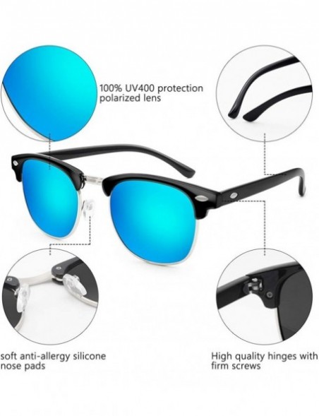 Oval Polarized Sunglasses Semi Rimless Frame Retro Clubmaster Shades for Women Men - Black Navy Blue - CK18GQ6KD57 $9.91