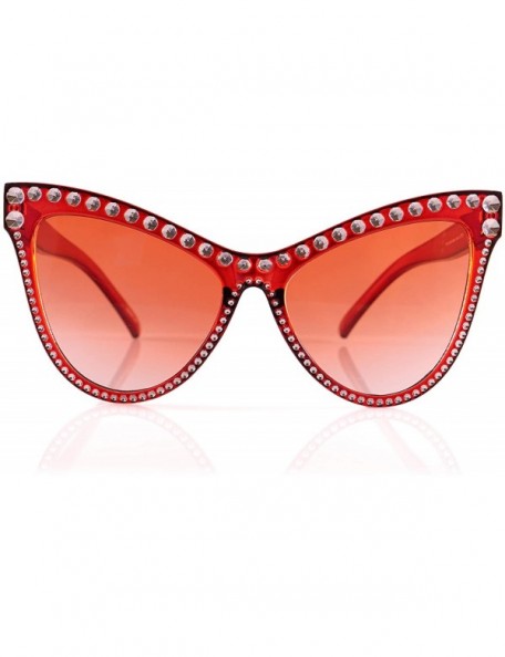 Cat Eye Fashion Runway Cat-Eye Metal Star Decorated Sunglasses A290 - Red - CH18WSW89E9 $12.98