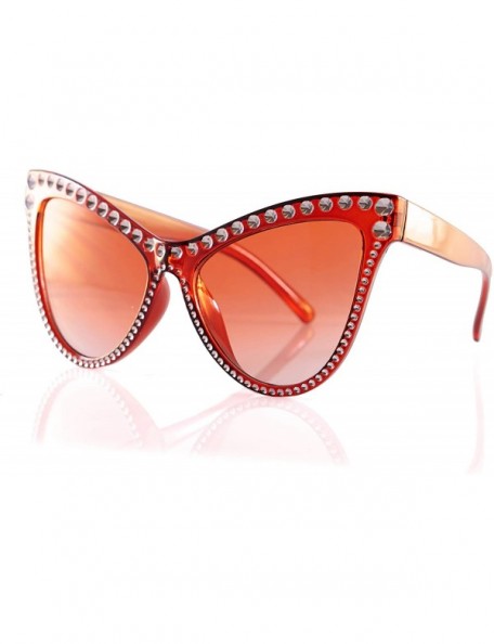 Cat Eye Fashion Runway Cat-Eye Metal Star Decorated Sunglasses A290 - Red - CH18WSW89E9 $12.98