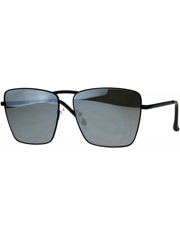 Square Womens Chic Trendy Sunglasses Square Metal Frame Mirror Lens UV 400 - Black (Silver Mirror) - CN180XEAS9U $12.84
