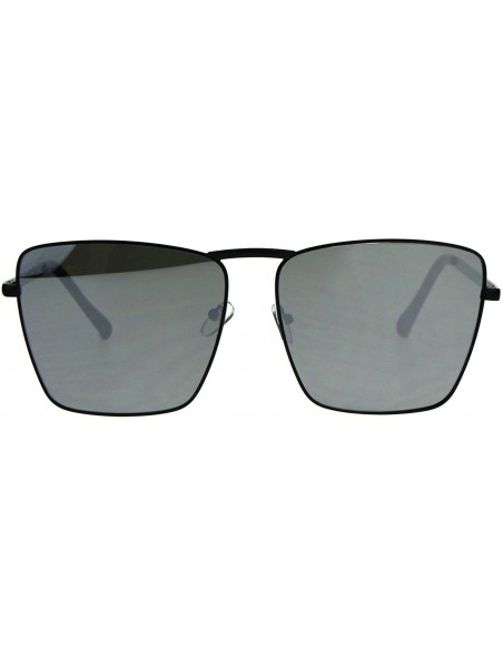 Square Womens Chic Trendy Sunglasses Square Metal Frame Mirror Lens UV 400 - Black (Silver Mirror) - CN180XEAS9U $12.84