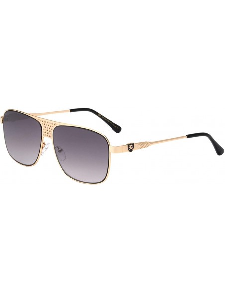 Square Octane Flat Square Lens Front Circle Cut Out Metal Pattern Aviator Sunglasses - Grey Gold - CX199CCDHL2 $27.39