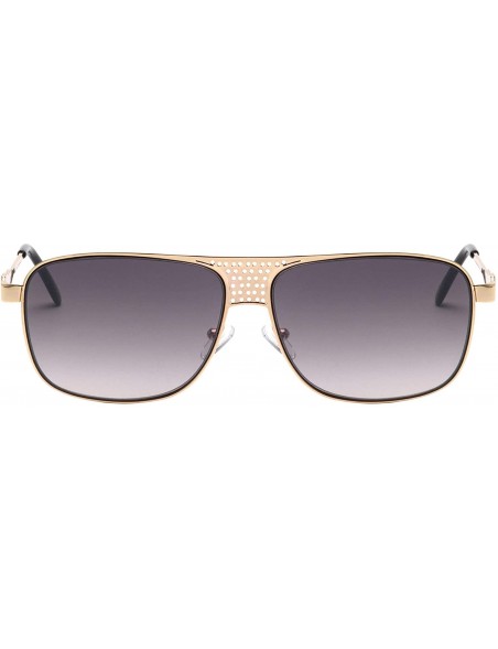 Square Octane Flat Square Lens Front Circle Cut Out Metal Pattern Aviator Sunglasses - Grey Gold - CX199CCDHL2 $27.39