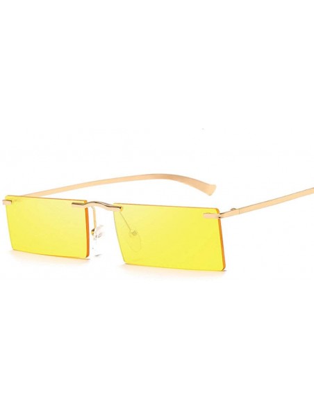 Rectangular Women Fashion Metal Frame Brand Designer Small Sun Glasses Vintage Rectangular Skinny Yellow Glasses - C618MHYN7D...