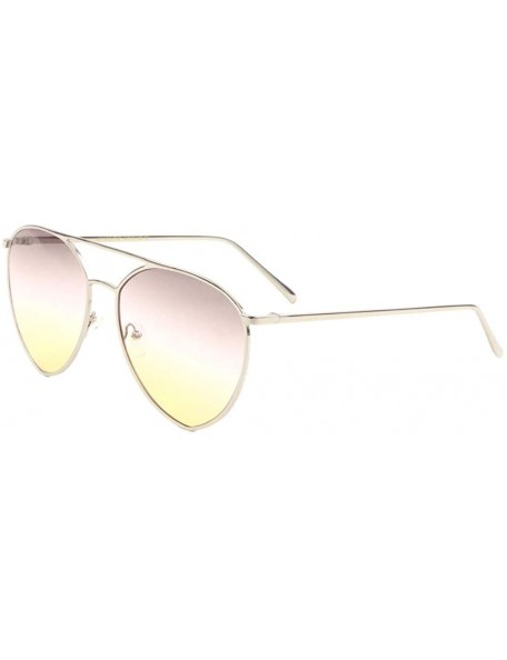 Round Triple Oceanic Color Flat Thin Rim Modern Round Aviator Sunglasses - Smoke Yellow - C8190ESYXD2 $15.01