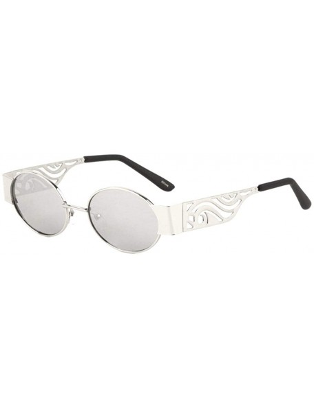 Oversized Retro Oval Frame Oversized Metal Cut Temple Sunglasses - Silver - CA197S76IO4 $27.40