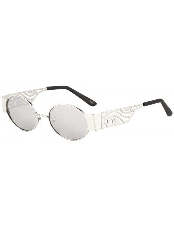 Oversized Retro Oval Frame Oversized Metal Cut Temple Sunglasses - Silver - CA197S76IO4 $14.95