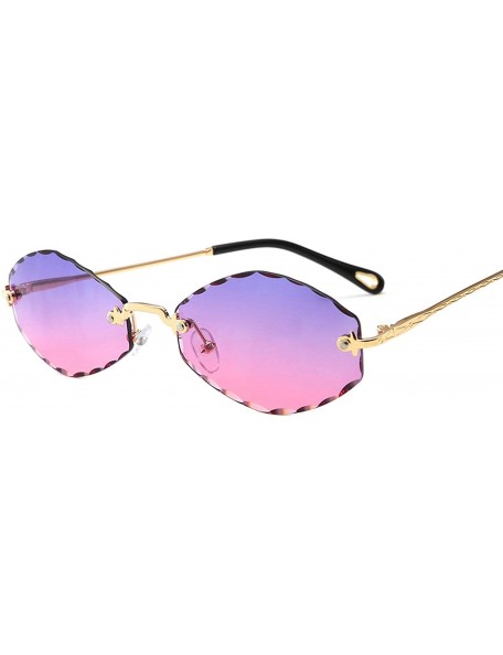 Oversized Classic style Frame less Oval Sunglasses for Women Metal PC UV400 Sunglasses - Purple Pink - CQ18SARXM6E $16.77