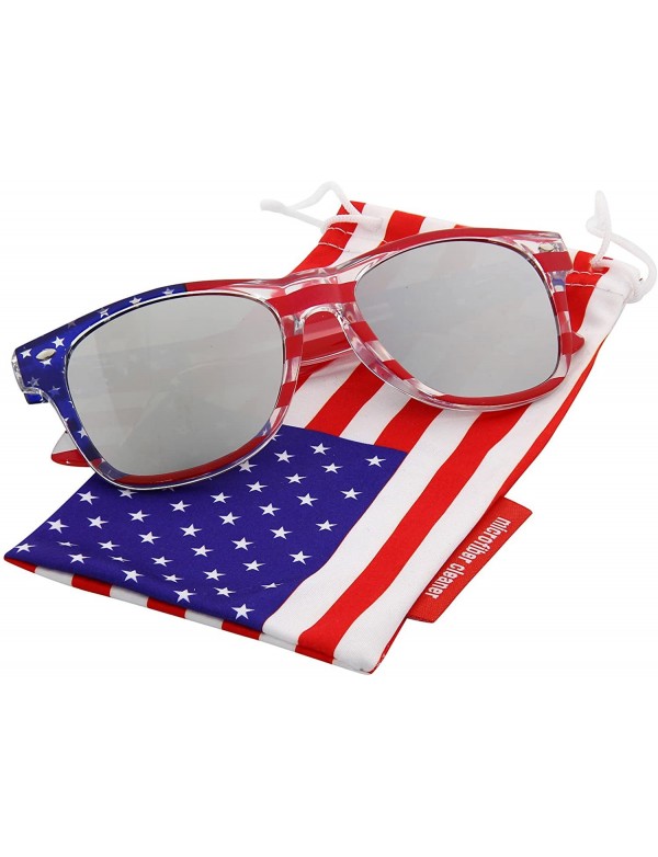 Aviator American Flag Sunglasses Classic USA Large Adult Size UV400 - Silver Mirror - CI11YY2GZVZ $12.56