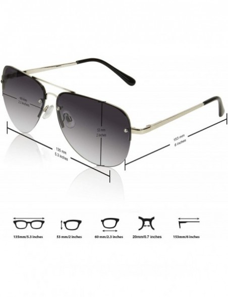Round Aviator Sunglasses For Women And Men Big Half Rimmed Glasses UV400 - Gold Frame - Gradient Blue Lens - CW18I4CXCED $10.93