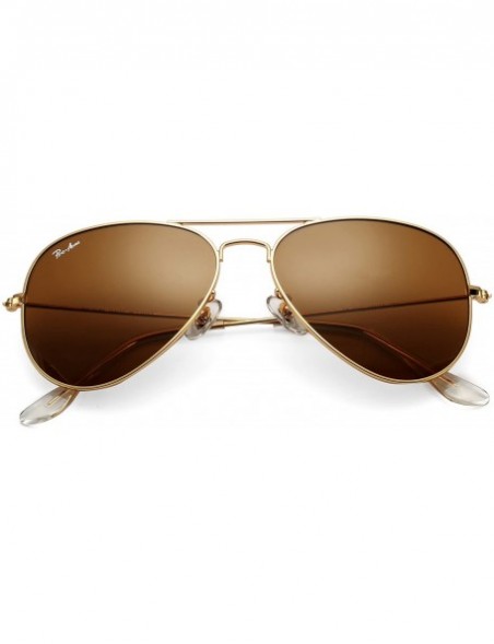 Oversized Classic Aviator Sunglasses for Men Women 100% Real Glass Lens - Gold/Brown - CK18ETC3KWH $21.55