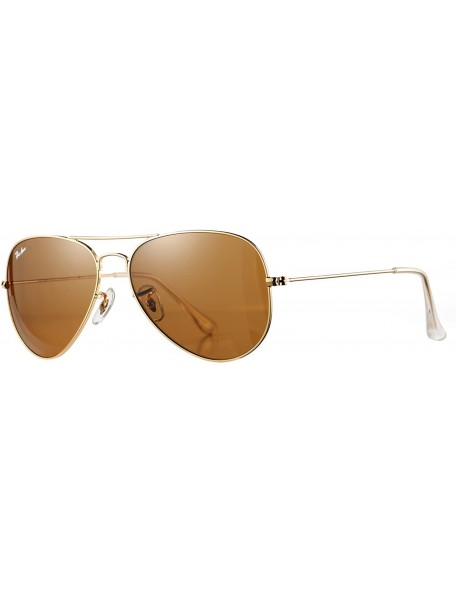 Oversized Classic Aviator Sunglasses for Men Women 100% Real Glass Lens - Gold/Brown - CK18ETC3KWH $21.55
