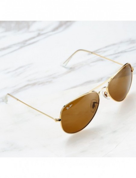 Oversized Classic Aviator Sunglasses for Men Women 100% Real Glass Lens - Gold/Brown - CK18ETC3KWH $21.55