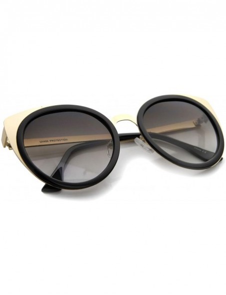 Round Womens Two-Toned Metal Temple Tinted Lens Cat Eye Sunglasses 54mm - Shiny Black-gold / Lavender - CI12H0L9AWL $10.07