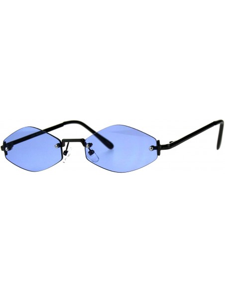 Rectangular Mens Diamond Hippie Pimp Color Lens Rimless Metal Sunglasses - Gunmetal Blue - CS18CGNHWG8 $9.96