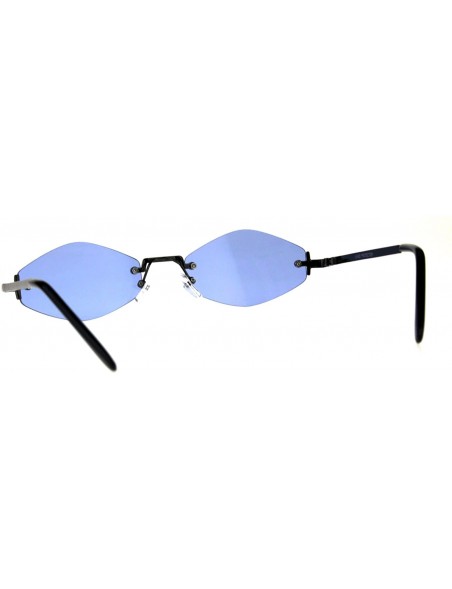 Rectangular Mens Diamond Hippie Pimp Color Lens Rimless Metal Sunglasses - Gunmetal Blue - CS18CGNHWG8 $9.96