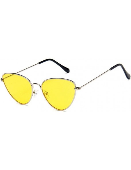 Cat Eye Women Fashion Triangle Cat Eye Sunglasses with Case UV400 Protection Beach - Silver Frame/Yellow Lens - C018WMY7XT5 $...