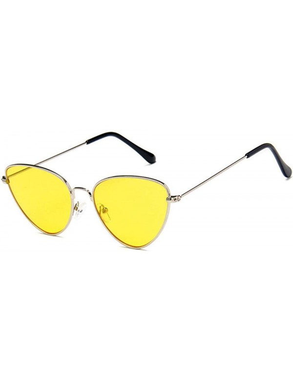 Cat Eye Women Fashion Triangle Cat Eye Sunglasses with Case UV400 Protection Beach - Silver Frame/Yellow Lens - C018WMY7XT5 $...