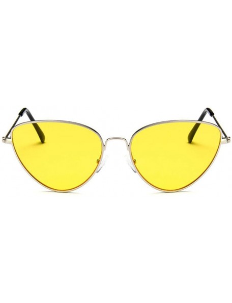 Cat Eye Women Fashion Triangle Cat Eye Sunglasses with Case UV400 Protection Beach - Silver Frame/Yellow Lens - C018WMY7XT5 $...