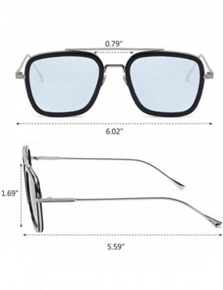 Square Vintage Square Sunglasses for Men Women Metal Frame Classic Iron Man Tony Stark Sun Glasses Gradient Flat Lens - C918Z...