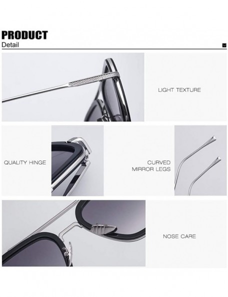 Square Vintage Square Sunglasses for Men Women Metal Frame Classic Iron Man Tony Stark Sun Glasses Gradient Flat Lens - C918Z...
