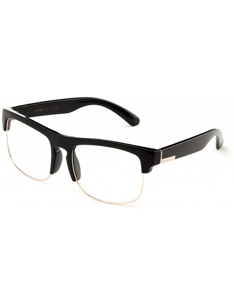 Oval Half Metal Frame Modern Designer Fashion Clear Lens Glasses for Men - Black - C6127FCL97Z $8.91
